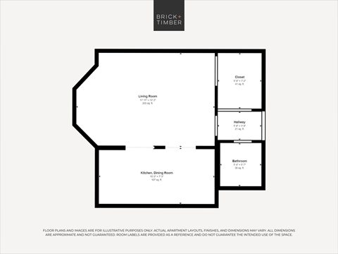 Floor plan for studio, 1 bath, 413 sqft